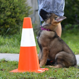 Ten-week-old German Shepherd puppy socializing with other puppies during Puppy Camp in a controlled environment